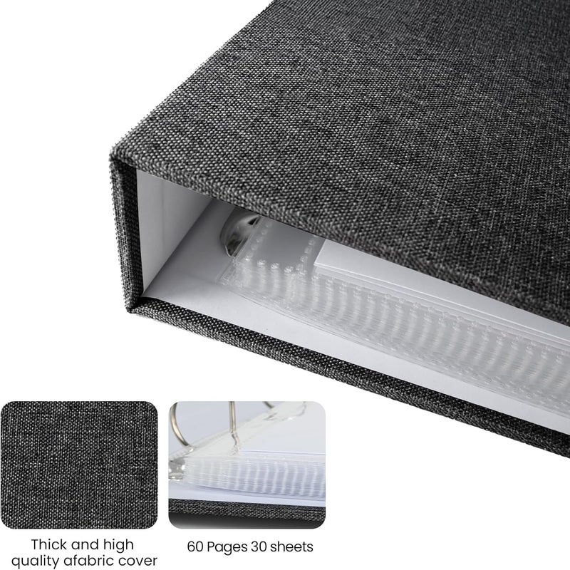 LUOCCHI 12x12 Inch Large 3 Ring Binder Scrapbook Album, Linen Cover Scrap Books 30 Pocket with Plastic Sleeves Protectors Display 60 Pages 12 x 12 Art Portfolio for Wedding Baby Adventure (Black) - Image 5